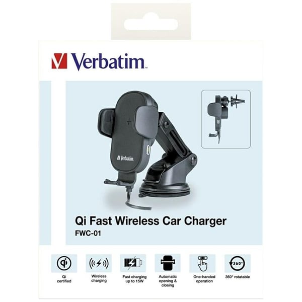 Verbatim Bilholder med Qi 15W Trådløs Opladning FWC-01 - Sort