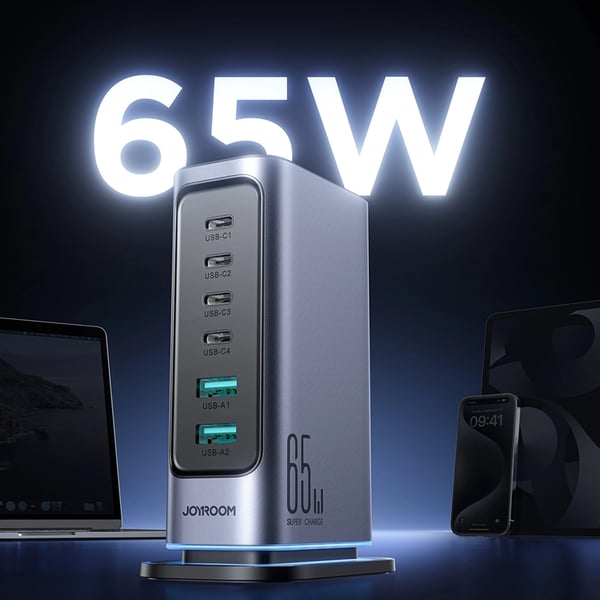 Joyroom Snabbladdare 65W 4xUSB-C 2xUSB-A GaN - Mörkgrå