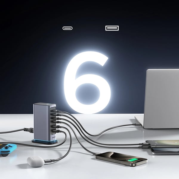 Joyroom Snabbladdare 65W 4xUSB-C 2xUSB-A GaN - Mörkgrå