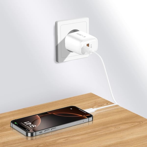 Tech-Protect Väggladdare 20W med USB-C Till USB-C Kabel - Vit