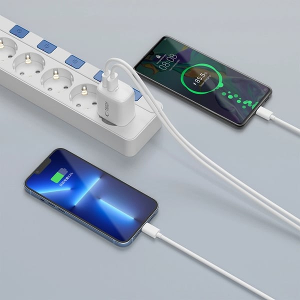 Tech-Protect Väggladdare 20W med USB-C Till USB-C Kabel - Vit