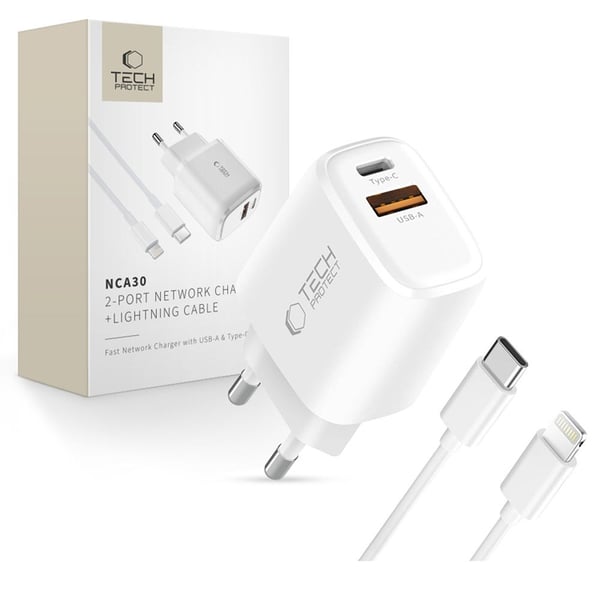 Tech-Protect Väggladdare 20W med USB-C Till Lightning Kabel - Vit
