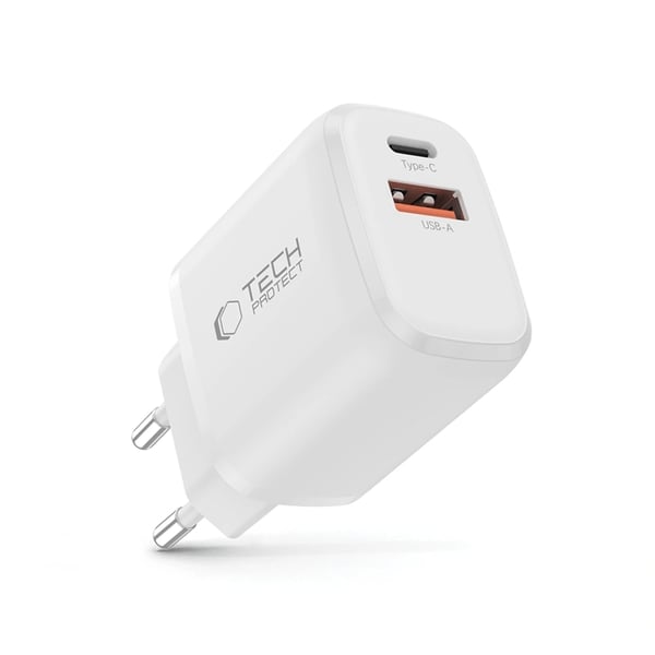 Tech-Protect Seinälaturi Adapteri USB-A/USB-C 20W - Valkoinen