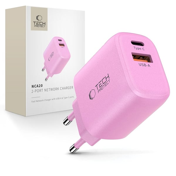 Tech-Protect Vægoplader USB-A Til USB-C 30W - Baby Pink