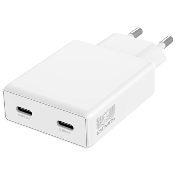 4smarts Hurtigoplader 65W 2xUSB-C PDPlug Slim Dual - Hvid