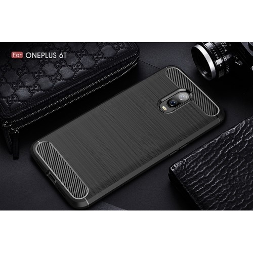 Carbon Brushed Flexicase Skal till OnePlus 6T - Svart