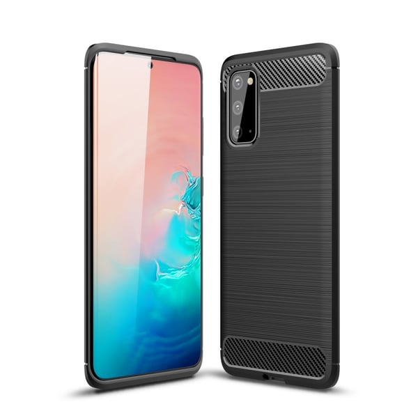 Carbon Fiber Børstet Taske til Galaxy S20 Plus - Sort
