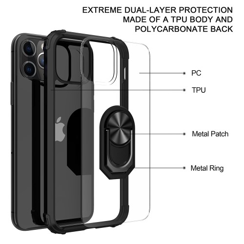 Magnet Ring Flexicase Taske Cover til iPhone 11 Pro Max - Sort