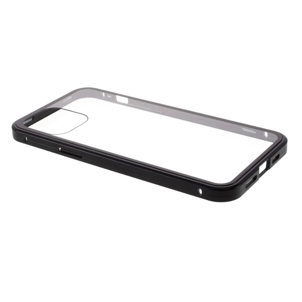 Magnetisk Metal skal med Härdat Glas till iPhone 12 & 12 Pro - Svart