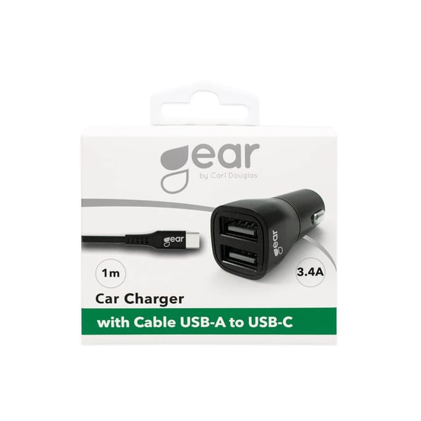 GEAR - Laddare 12-24V 2xUSB 3.4A Svart USB-C 2.0 Kabel 1m