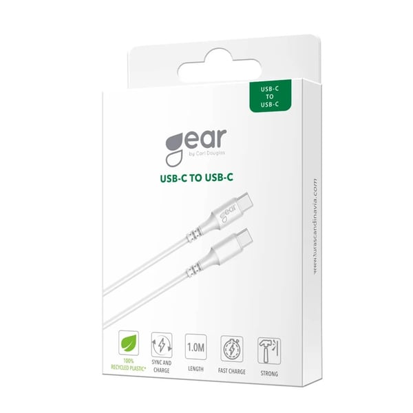 GEAR USB-C til USB-C kabel 2.0 1m Hvid Rund kabel