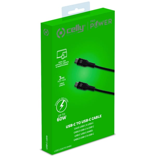 Celly USB-C till USB-C Kabel 60W 3m