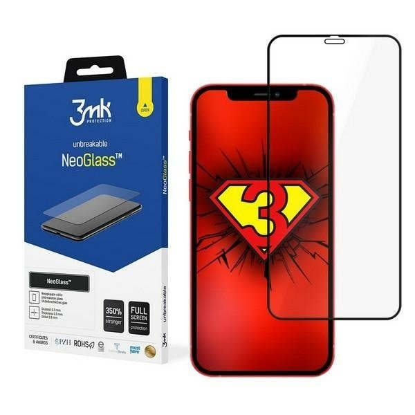3MK iPhone 12 & 12 Pro HybridGlas Skärmskydd NeoGlass - Svart