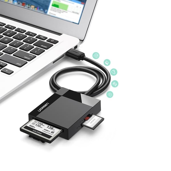 UGreen USB 3.0 SD / micro SD / CF / MS kort läsare Svart