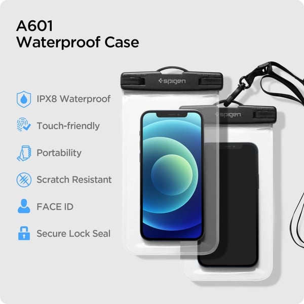 Spigen 2-pakkaus universaali vedenpitävä puhelinkotelo A601 - Crystal Clear