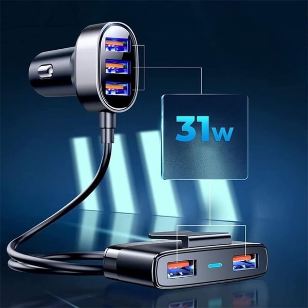 Joyroom smart car charger 5x USB 6.2 A with Extension Svart