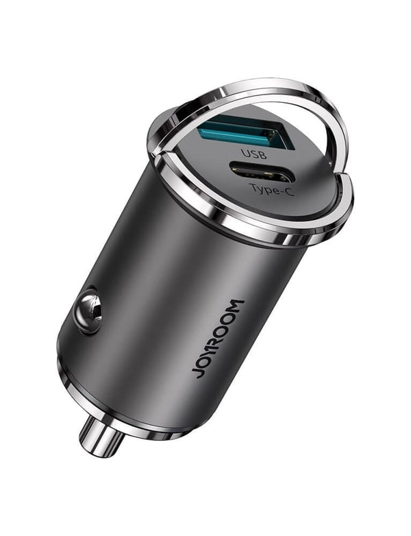 Joyroom mini dual port USB Type C/USB 45 W 5 A car charger Grå