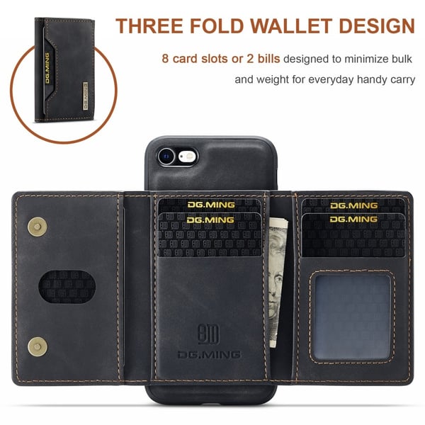 iPhone 7/8/SE 2020 Skal DG.MING Magnetic Tri-fold Wallet Med Kickstand - Svart
