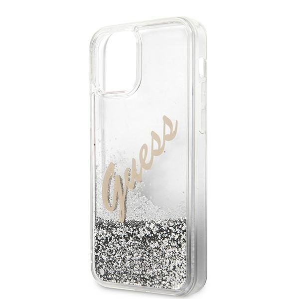 Guess iPhone 12 Pro Max Skal Glitter Vintage Script - Silver