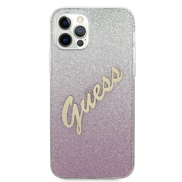 Guess Skal iPhone 12 & 12 Pro Glitter Gradient Script - Rosa