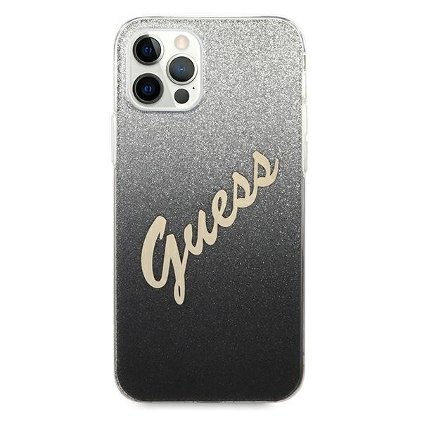 Guess iPhone 12 Pro Max Skal Glitter Gradient Script - Svart