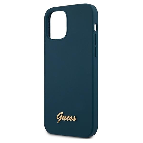 Guess iPhone 12 Pro Max Skal Metal Logo Script - Blå