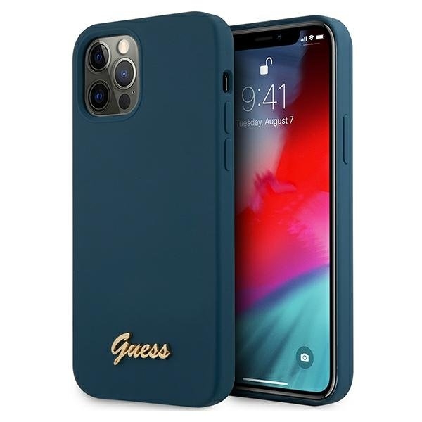 Guess iPhone 12 Pro Max Skal Metal Logo Script - Blå