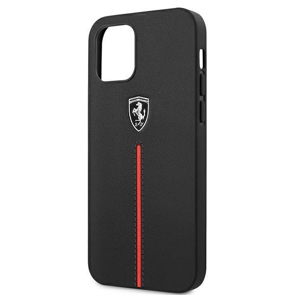 Ferrari iPhone 12 Pro Max Skal Off Track Leather Nylon Stripe - Svart
