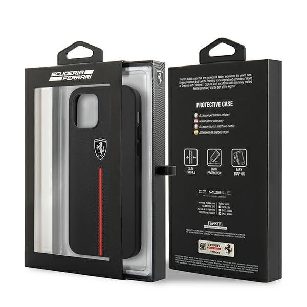 Ferrari iPhone 12 Pro Max Skal Off Track Leather Nylon Stripe - Svart