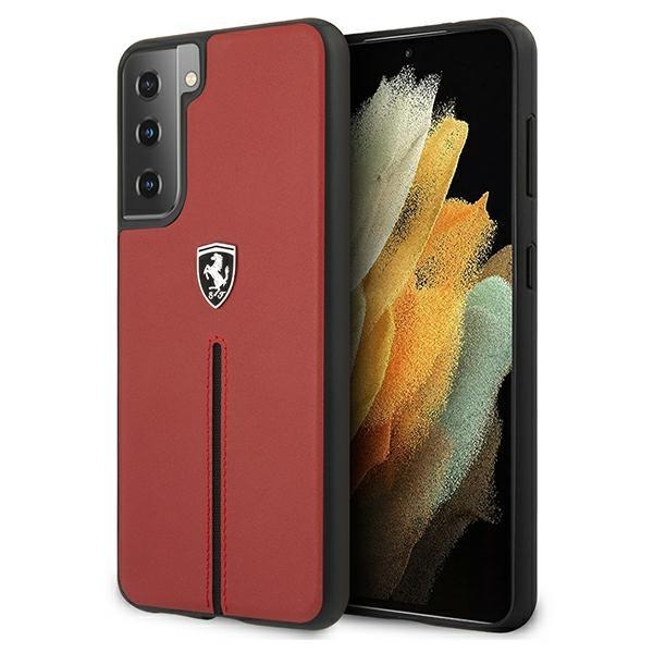 Ferrari Skal Galaxy S21 Off Track Leather Nylon Stripe - Röd