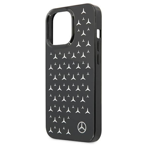 Mercedes-kuori iPhone 13 Pro Silver Stars Pattern - Musta