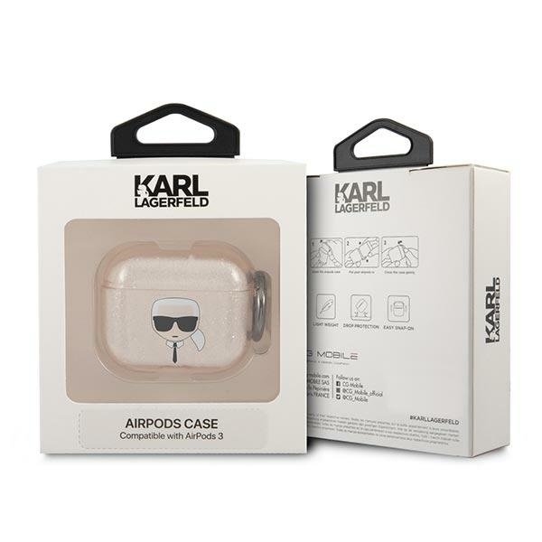 Karl Lagerfeld Skal Glitter Karl`s Head Airpods 3 - Guld