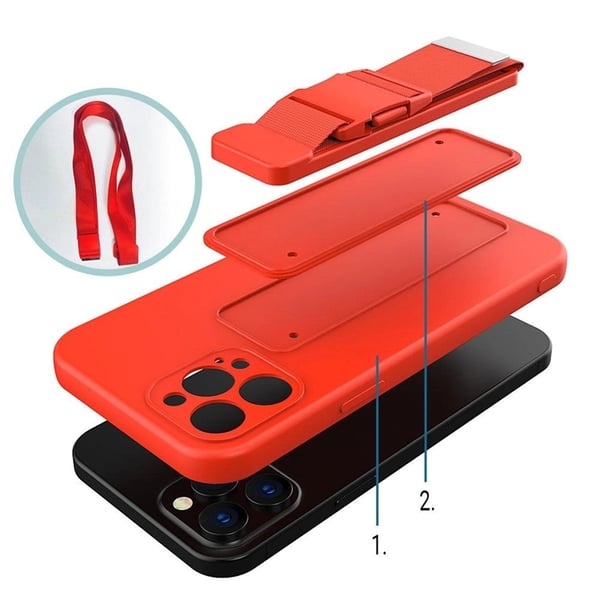Rope Gel Airbag Skal Med Lanyard Galaxy A22 - Röd
