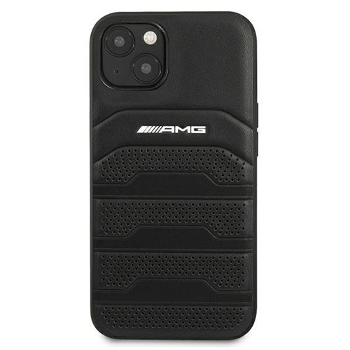 AMG Äkta Läder Debossed Lines Skal iPhone 13 mini - Svart