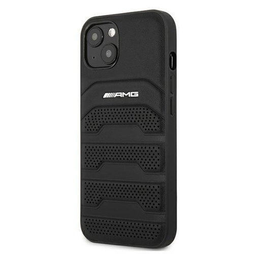 AMG Äkta Läder Debossed Lines Skal iPhone 13 mini - Svart