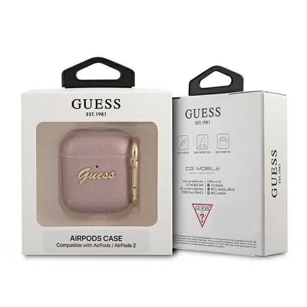 Guess Saffiano Script Metal Collection Skal AirPods - Rosa