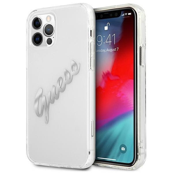 Guess Vintage Script Silver Skal iPhone 12 / 12 Pro - Transparent