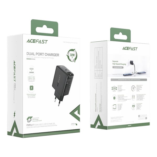 Acefast PD Väggladdare USB Till USB-C 32W - Svart