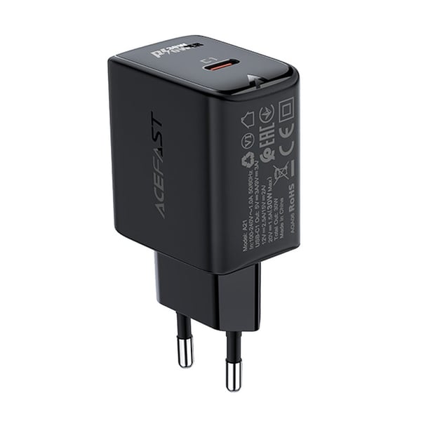 Acefast GaN Väggladdare USB-C 30W - Svart