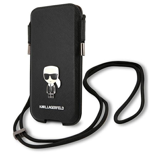 Karl Lagerfeld Saffiano Ikonik Karl`s Head 6.7" Halsbandsfodral - Svart