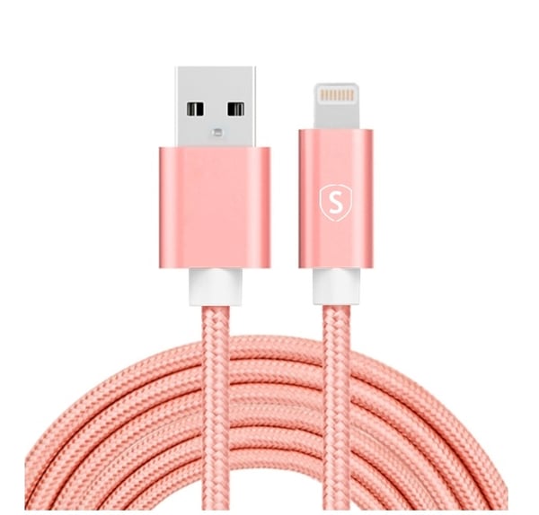SiGN USB-A till Lightning kabel 2.1A 3m Nylon - Rosa