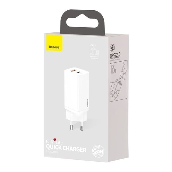 Baseus GaN2 Lite Hurtig Væglader 65W USB / USB-C - Hvid