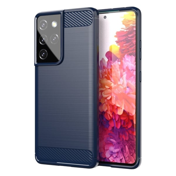 Carbon Fleksibel TPU Taske til Samsung Galaxy S21 Ultra 5G - Blå