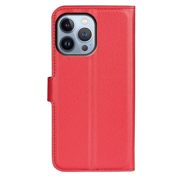Litchi Flip iPhone 14 Pro Max Plånboksfodral  - Röd