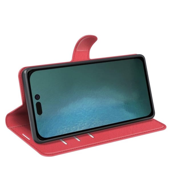 Litchi Flip iPhone 14 Plus Plånboksfodral  - Röd
