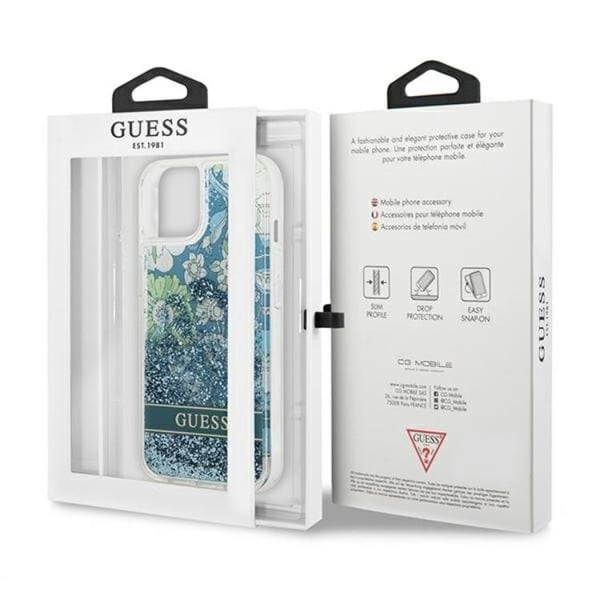 Guess iPhone 13 mini Skal Flower Liquid Glitter - Grön