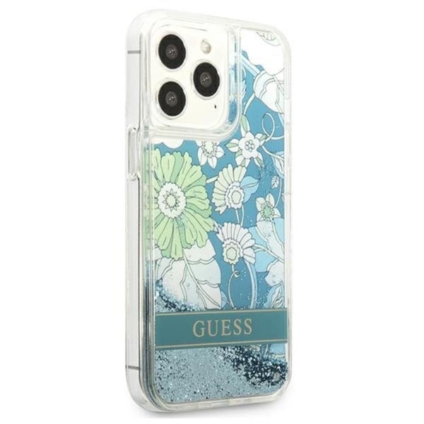 Guess iPhone 13 Pro Skal Flower Liquid Glitter - Grön