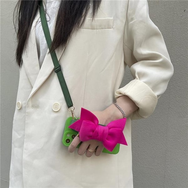 Bowknot Handrem iPhone 13 Pro Max Skal - Magenta
