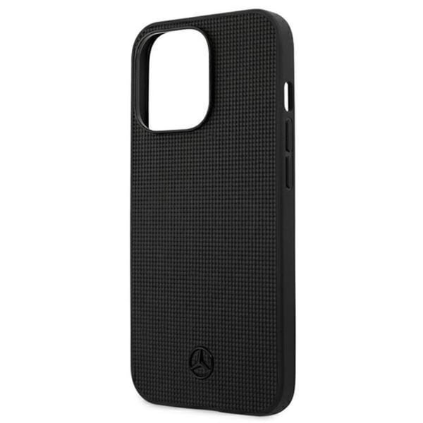 Mercedes iPhone 13 Pro Skal Läder Meshed Metal Logo - Svart
