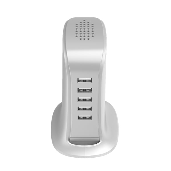 Laddare 5x USB med Inbyggd Strömkabel EU - Vit